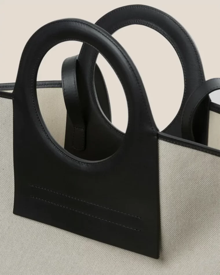 Beige/Black Hereu Women Cala L - Leather-Trimmed Canvas Tote Bag Tote Bags - Image 3