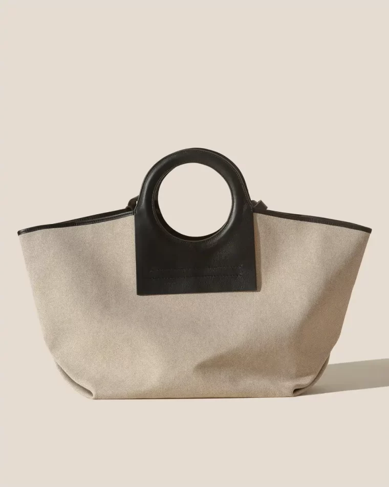 Beige/Black Hereu Women Cala L - Leather-Trimmed Canvas Tote Bag Tote Bags