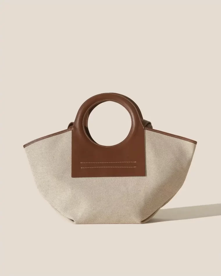 Beige/Chestnut Cala S - Leather-Trimmed Canvas Tote Bag Women Hereu Tote Bags