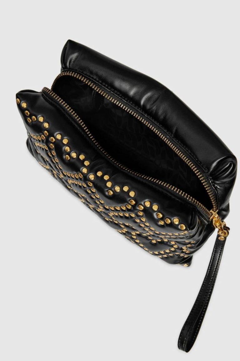 Black-Antique-Brass Women Heart Stud Quilt Pillow Clutch Rebecca Minkoff Clutch - Image 3