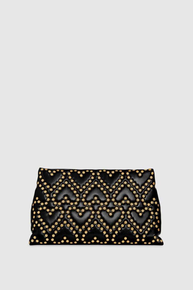 Black-Antique-Brass Women Heart Stud Quilt Pillow Clutch Rebecca Minkoff Clutch
