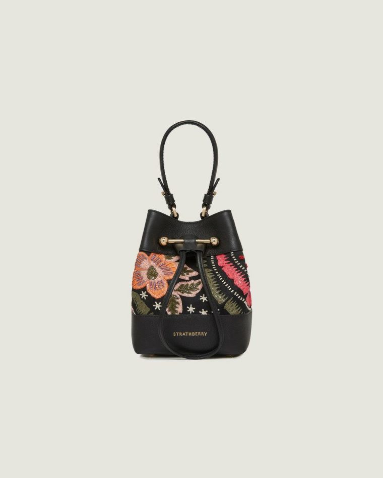 Black Beaded/Embroidered Satin Osette Women Totes & Top Handle Bags Strathberry - Image 4
