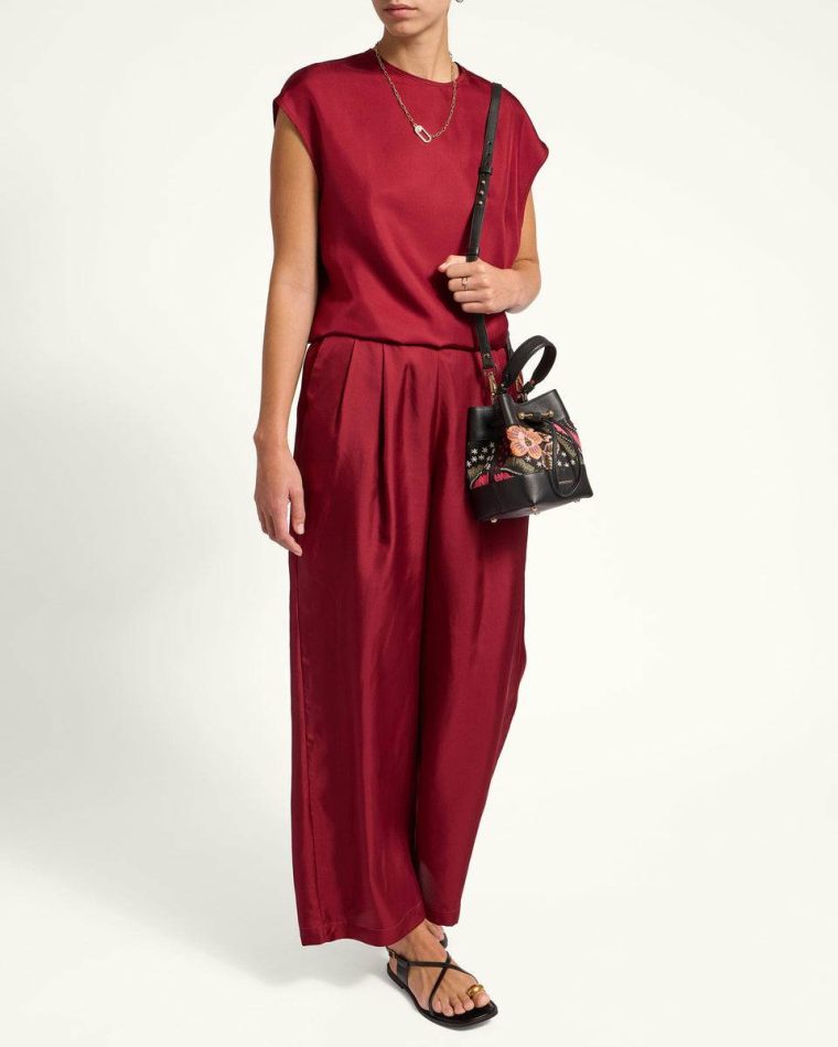 Black Beaded/Embroidered Satin Osette Women Totes & Top Handle Bags Strathberry