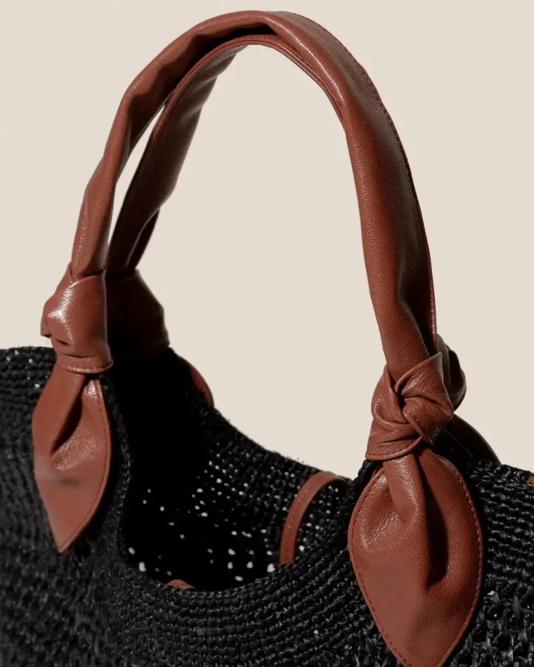 Black/Chestnut Women Hereu Tote Bags Fonol - Raffia Macrame Basket - Image 2