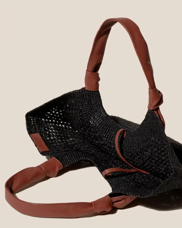 Black/Chestnut Women Hereu Tote Bags Fonol - Raffia Macrame Basket - Image 3