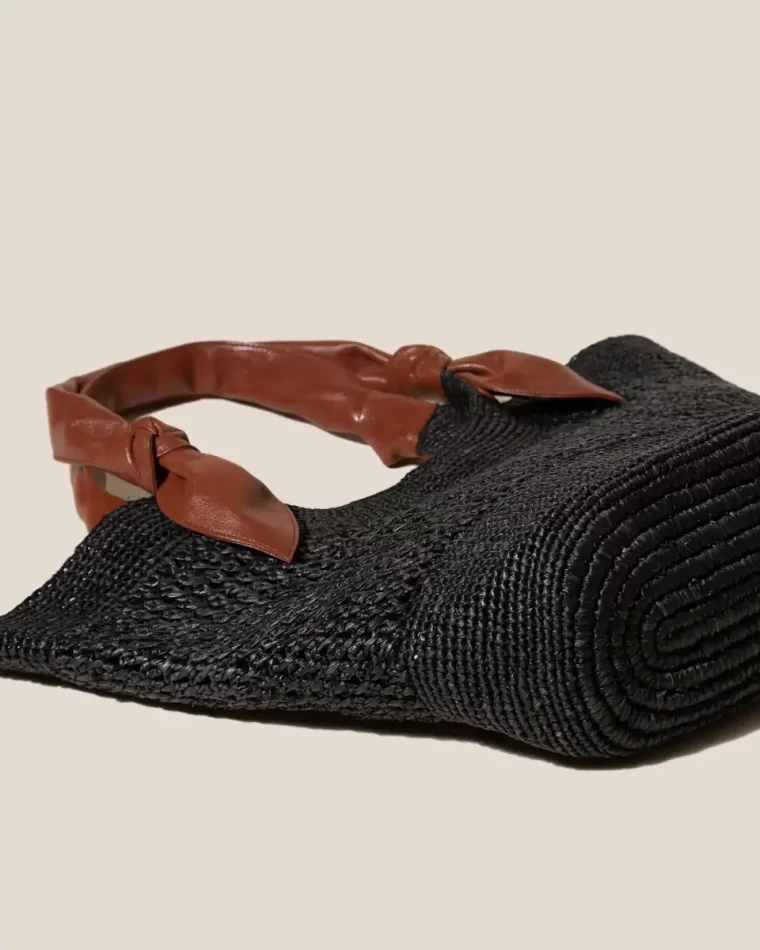 Black/Chestnut Women Hereu Tote Bags Fonol - Raffia Macrame Basket - Image 4