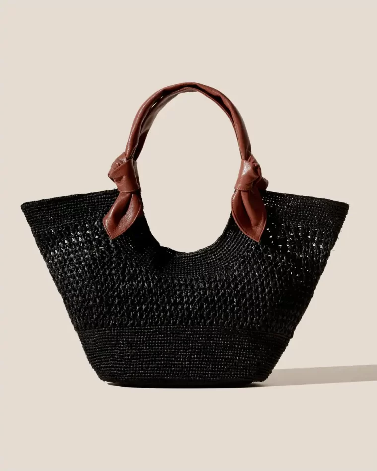 Black/Chestnut Women Hereu Tote Bags Fonol - Raffia Macrame Basket