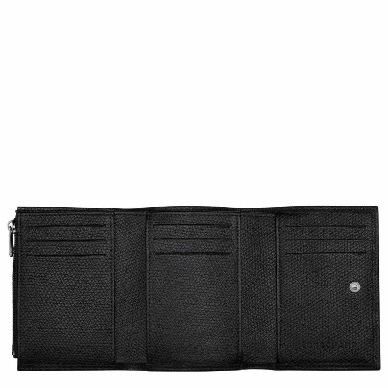 Black Le Roseau Wallet Black - Leather Leather Wallets Women Longchamp - Image 3