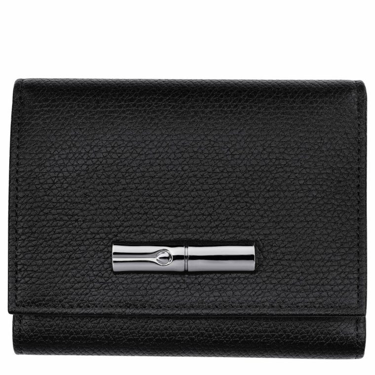 Black Le Roseau Wallet Black - Leather Leather Wallets Women Longchamp