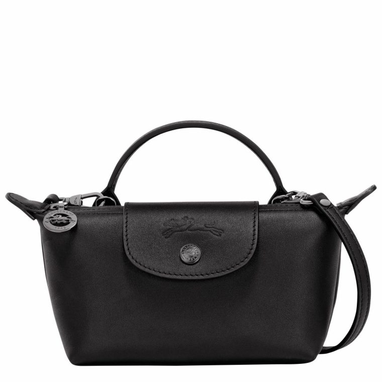 Black Leather Bags Women Longchamp Le Pliage Xtra Xs Pouch Black - Leather