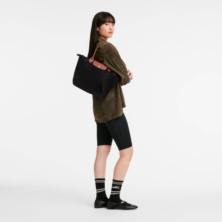 Black Longchamp Le Pliage Original M Tote Bag Black - Recycled Canvas Women Shoulder Bags