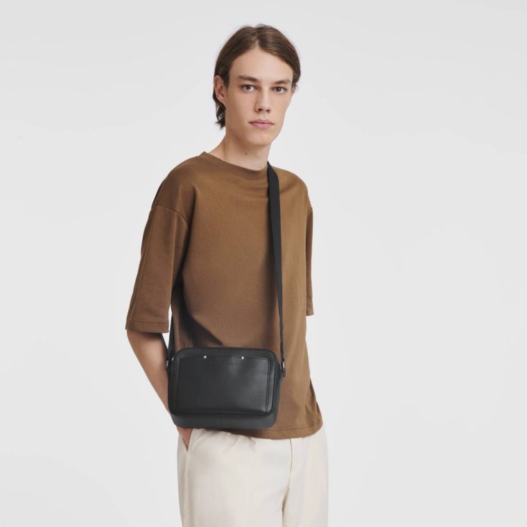 Black Men Longchamp Sur Seine Camera Bag Black - Leather Leather Bags - Image 2