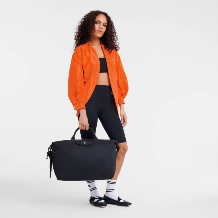 Black Travel Bags Longchamp Women Le Pliage Energy L Travel Bag Black - Recycled Canvas