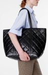 Black Vanessa Bruno Women Quilted Tote Bags Quilted Leather Xl Zipped Cabas Tote Shoulder Carry, Zip Closure - Image 2