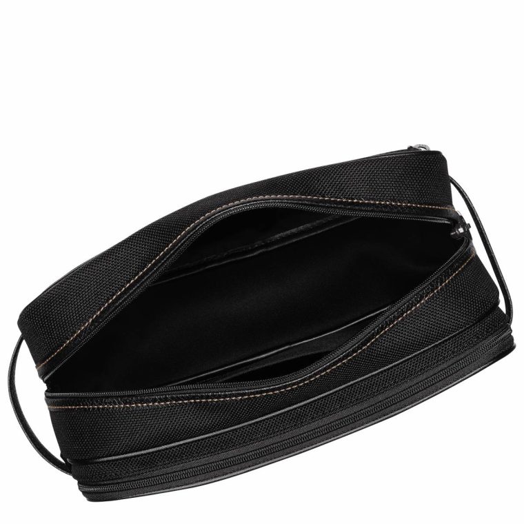 Black Women Longchamp Boxford Toiletry Case Black - Recycled Canvas Toiletry Bags - Image 4