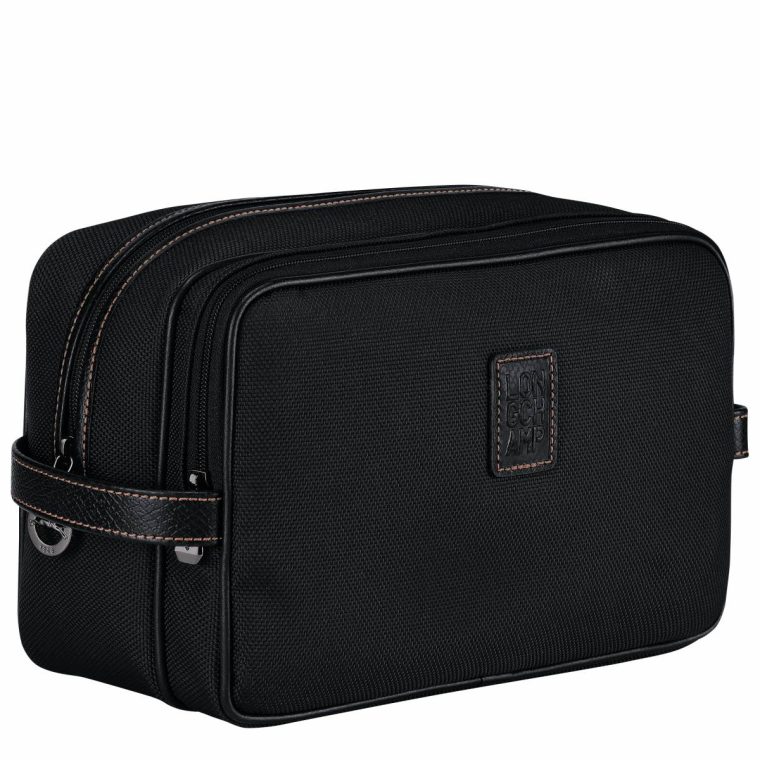 Black Women Longchamp Boxford Toiletry Case Black - Recycled Canvas Toiletry Bags