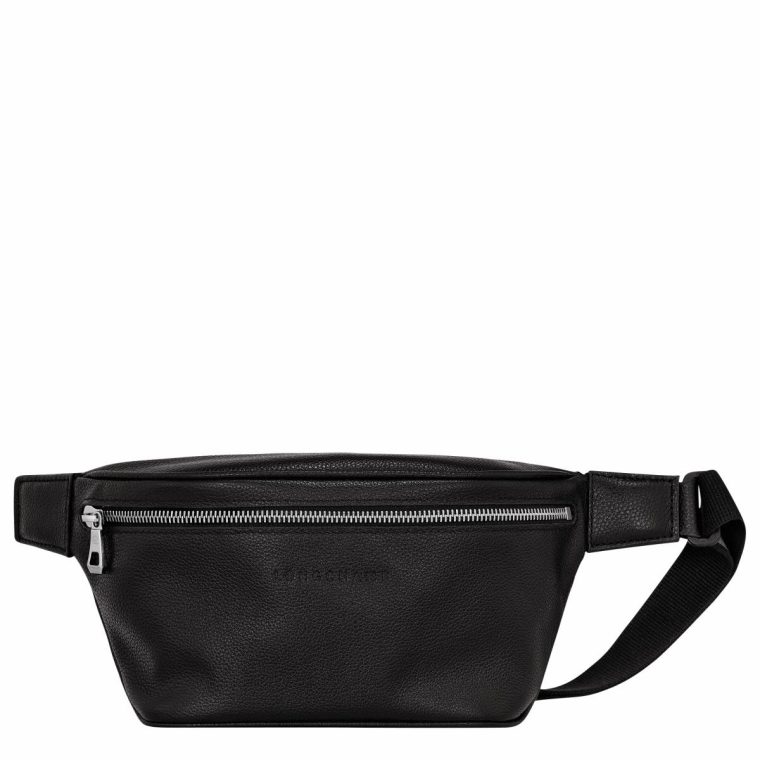 Black Women Longchamp Leather Bags Le Foulonné M Belt Bag Black - Leather