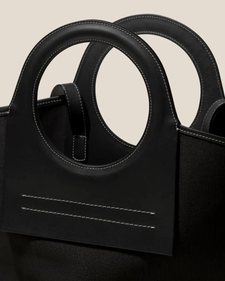 Black Women Tote Bags Hereu Cala S - Leather-Trimmed Canvas Tote Bag - Image 3