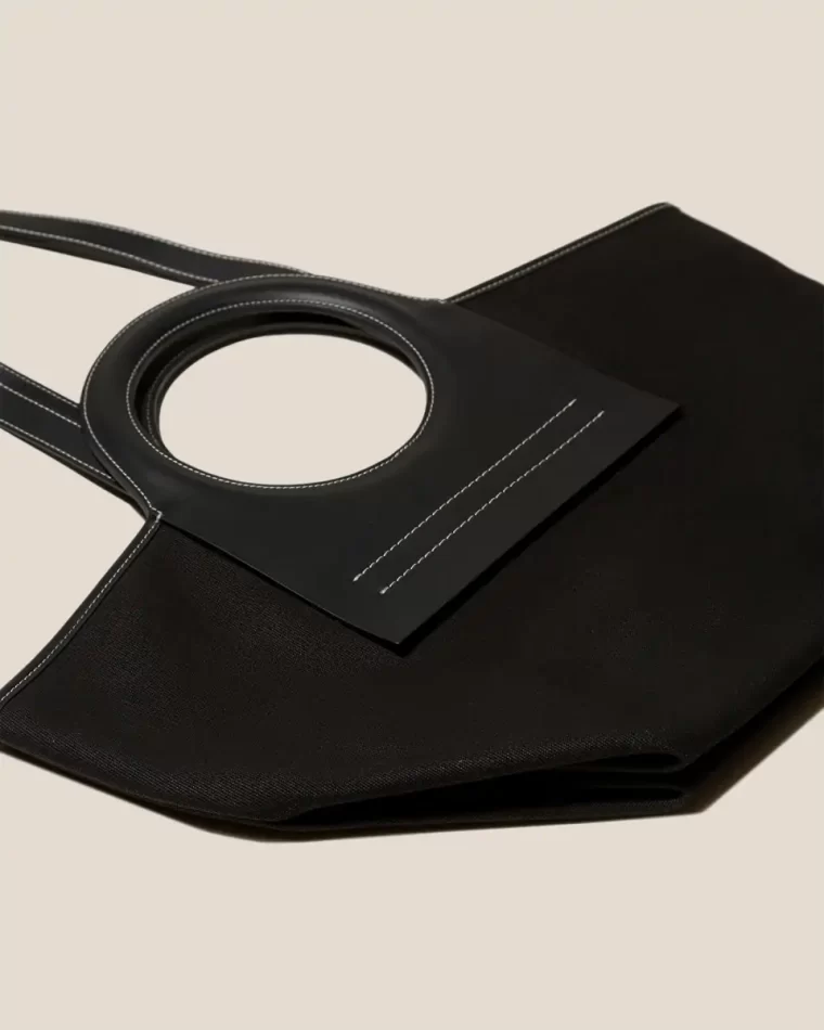 Black Women Tote Bags Hereu Cala S - Leather-Trimmed Canvas Tote Bag - Image 4