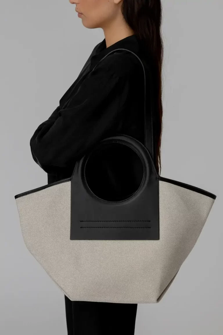 Black Women Tote Bags Hereu Cala S - Leather-Trimmed Canvas Tote Bag - Image 5