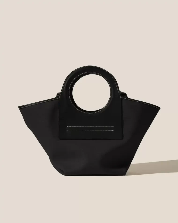 Black Women Tote Bags Hereu Cala S - Leather-Trimmed Canvas Tote Bag