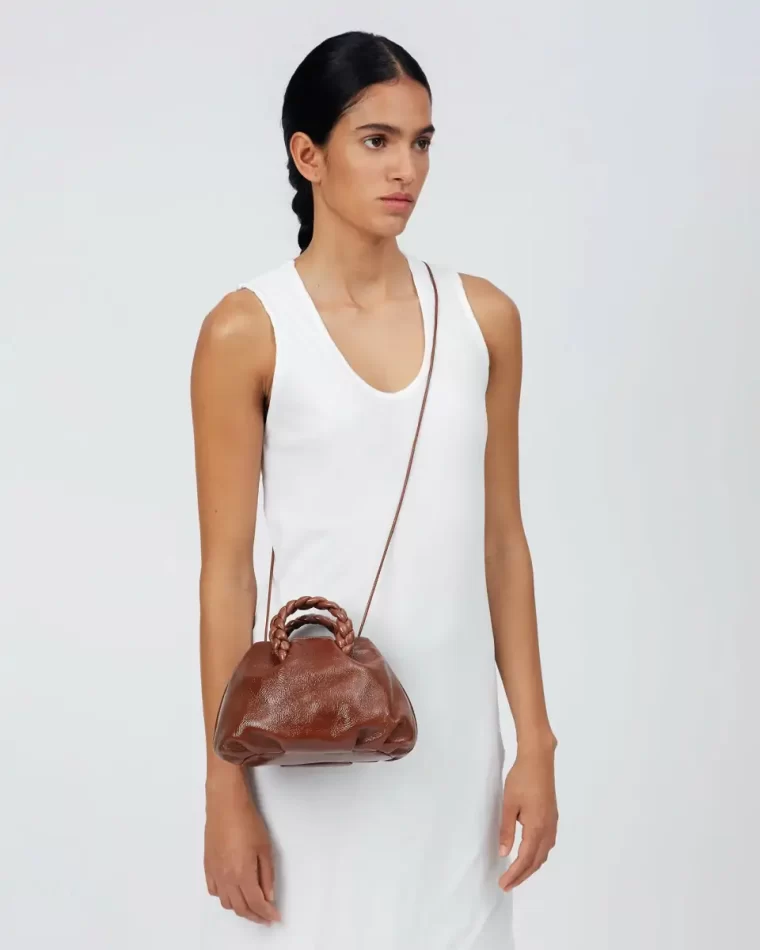 Bombon Crinkled Glossy - Small Plaited-Handle Leather Crossbody Bag Cocoa Crossbody Bags Hereu Women - Image 2