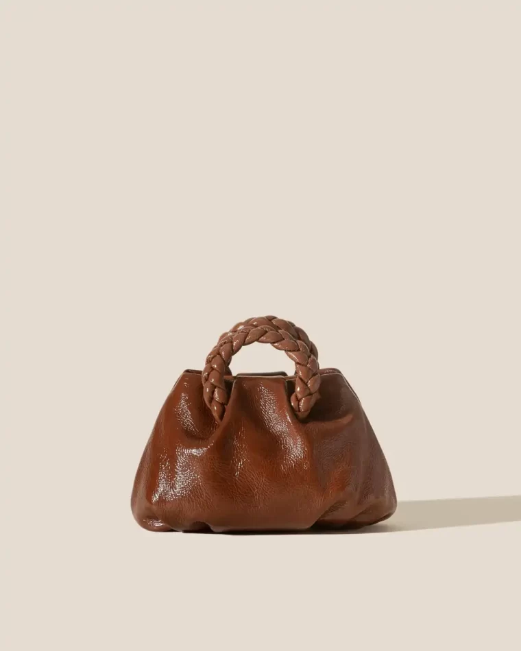 Bombon Crinkled Glossy - Small Plaited-Handle Leather Crossbody Bag Cocoa Crossbody Bags Hereu Women