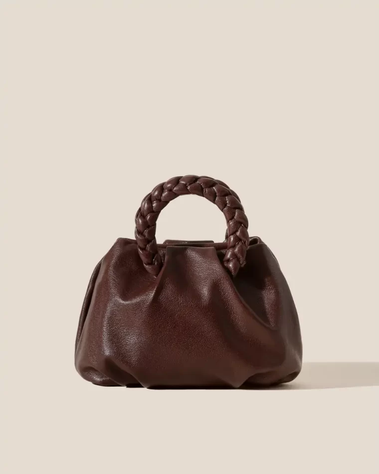 Bombon M Supple Shiny - Plaited-Handle Leather Crossbody Bag Hereu Mahogany Women Crossbody Bags