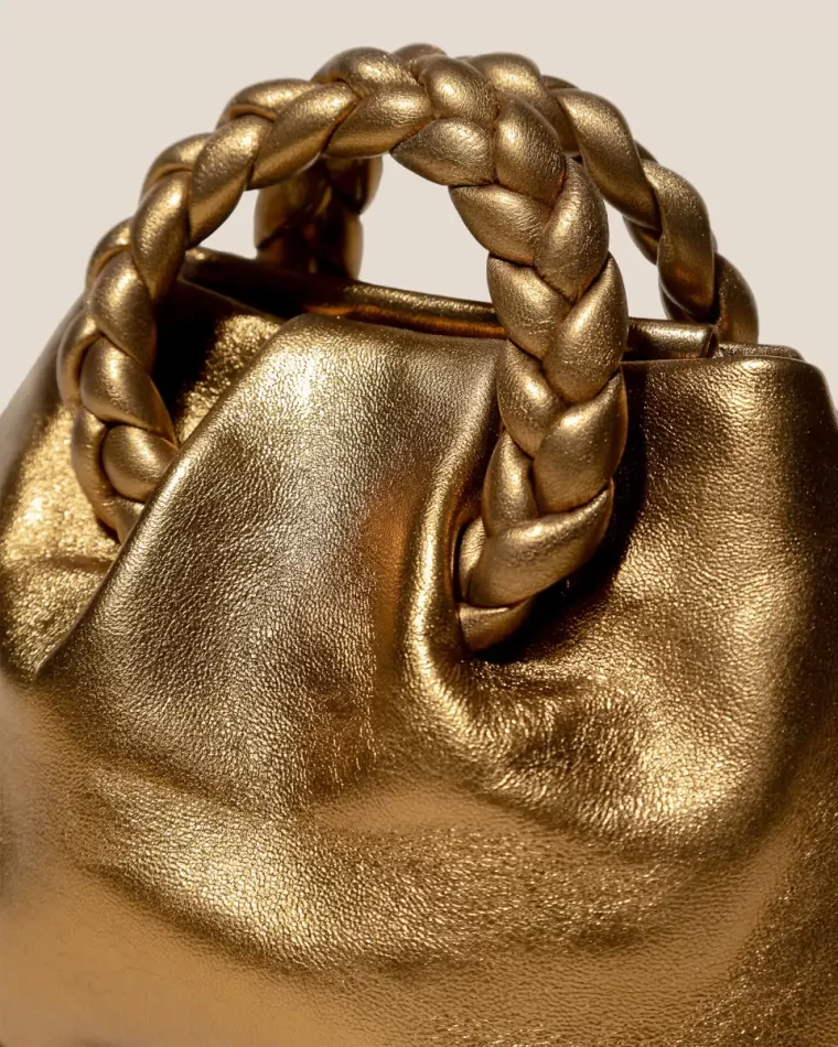 Bombon Metallic - Small Plaited-Handle Leather Crossbody Bag Antique Gold Hereu Women Crossbody Bags - Image 2