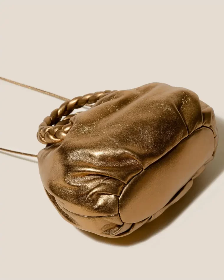 Bombon Metallic - Small Plaited-Handle Leather Crossbody Bag Antique Gold Hereu Women Crossbody Bags - Image 4