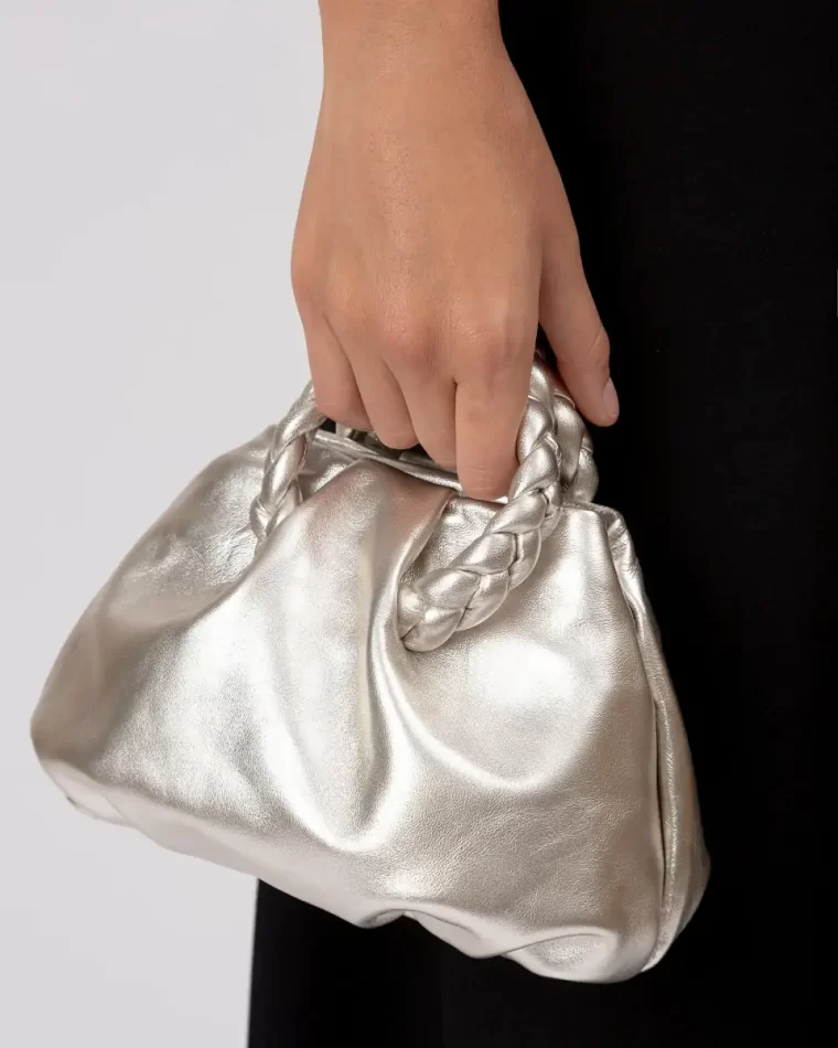 Bombon Metallic - Small Plaited-Handle Leather Crossbody Bag Antique Gold Hereu Women Crossbody Bags - Image 5