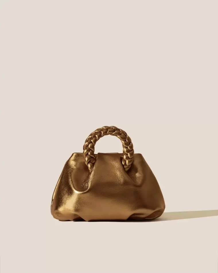 Bombon Metallic - Small Plaited-Handle Leather Crossbody Bag Antique Gold Hereu Women Crossbody Bags