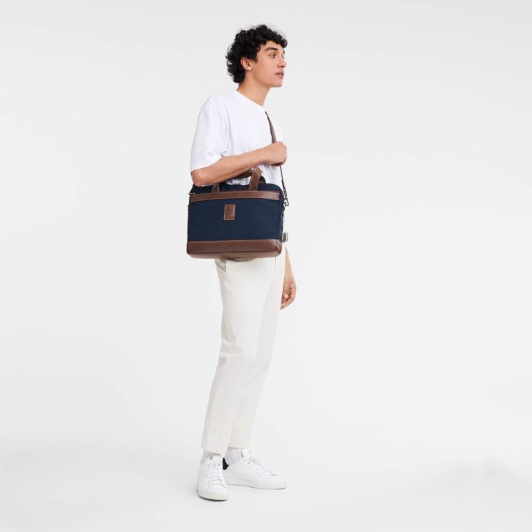 Boxford S Briefcase Blue - Recycled Canvas Longchamp Men Blue Briefcase