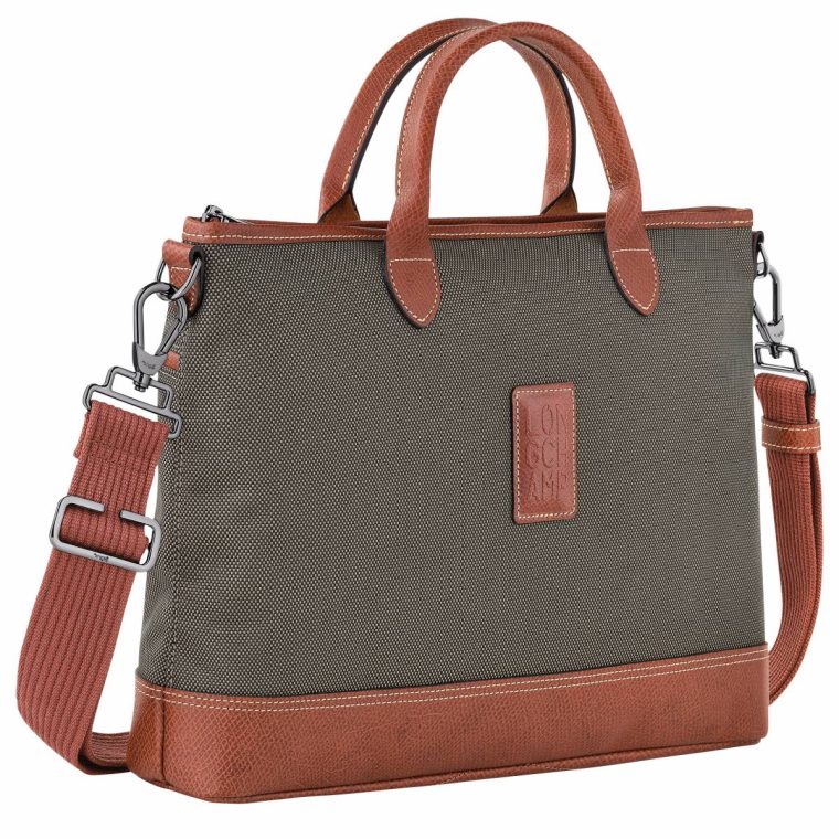 Boxford S Briefcase Brown - Recycled Canvas Briefcase Women Brown Longchamp - Image 2