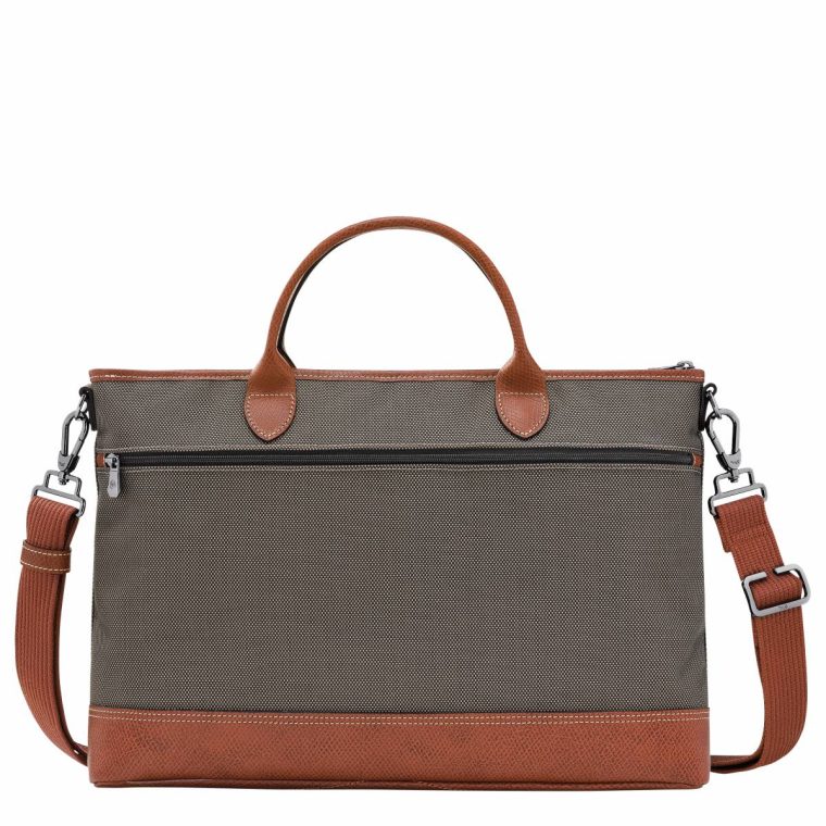 Boxford S Briefcase Brown - Recycled Canvas Briefcase Women Brown Longchamp - Image 3