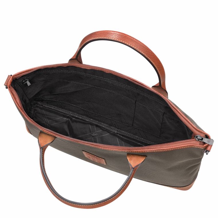 Boxford S Briefcase Brown - Recycled Canvas Briefcase Women Brown Longchamp - Image 4