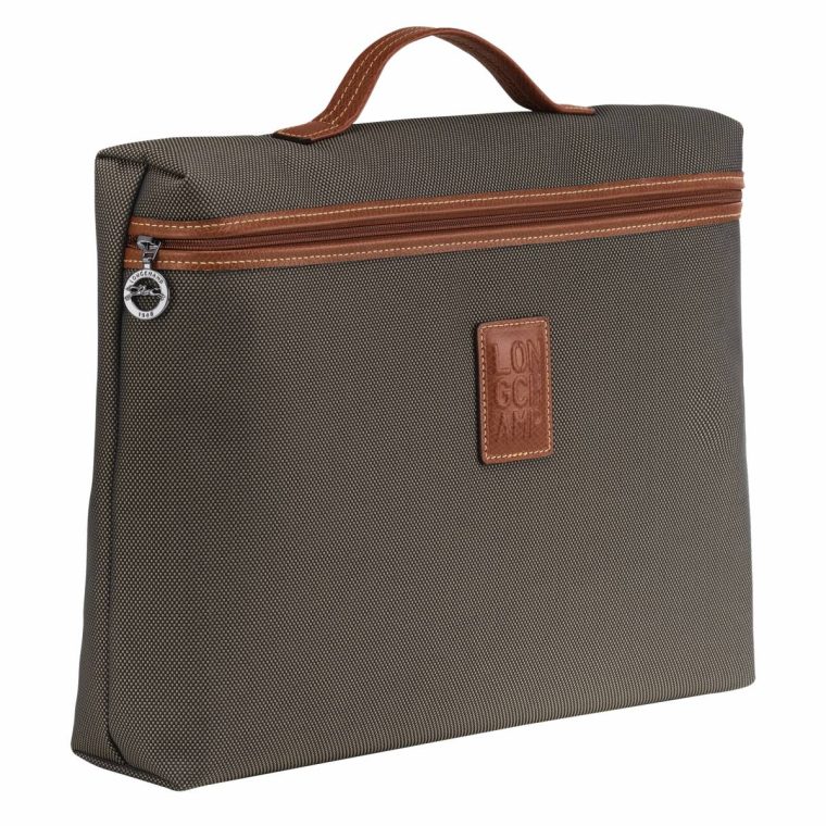 Brown Men Briefcase Longchamp Boxford S Briefcase Brown - Recycled Canvas - Image 2