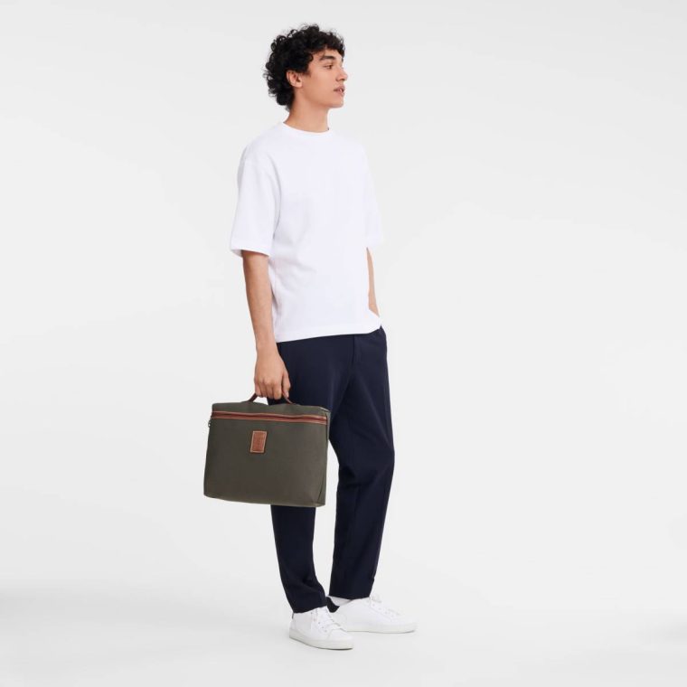 Brown Men Briefcase Longchamp Boxford S Briefcase Brown - Recycled Canvas