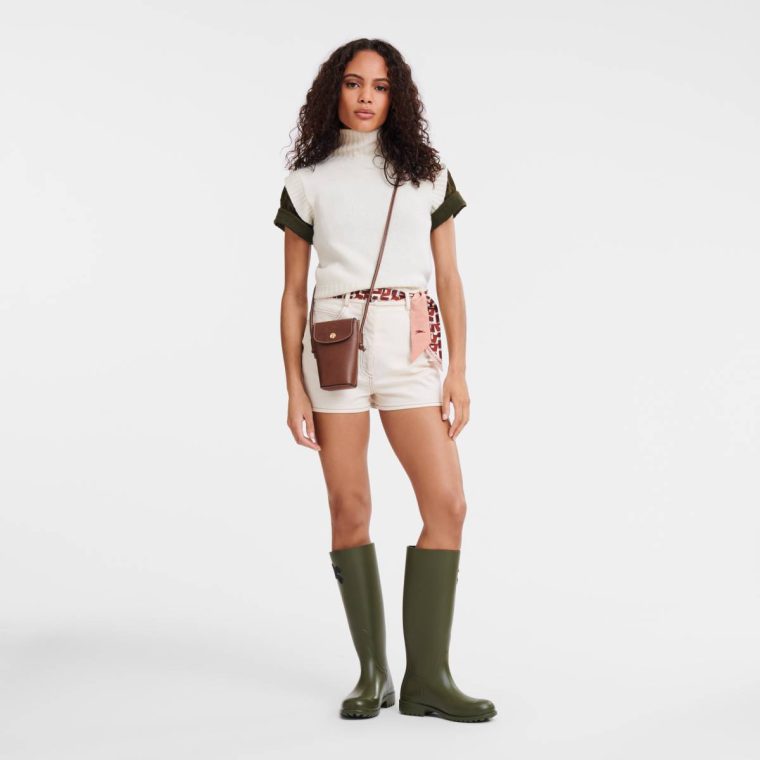 Brown Women Épure Phone Case With Leather Lace Brown - Leather Longchamp Phone Cases - Image 2