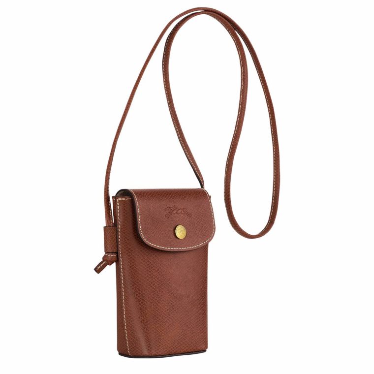 Brown Women Épure Phone Case With Leather Lace Brown - Leather Longchamp Phone Cases - Image 3