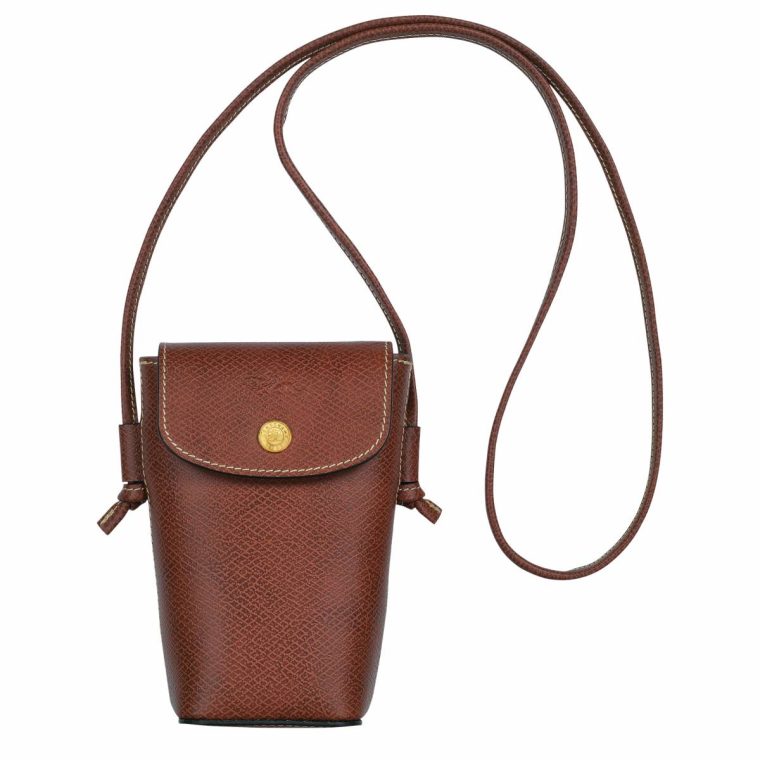 Brown Women Épure Phone Case With Leather Lace Brown - Leather Longchamp Phone Cases