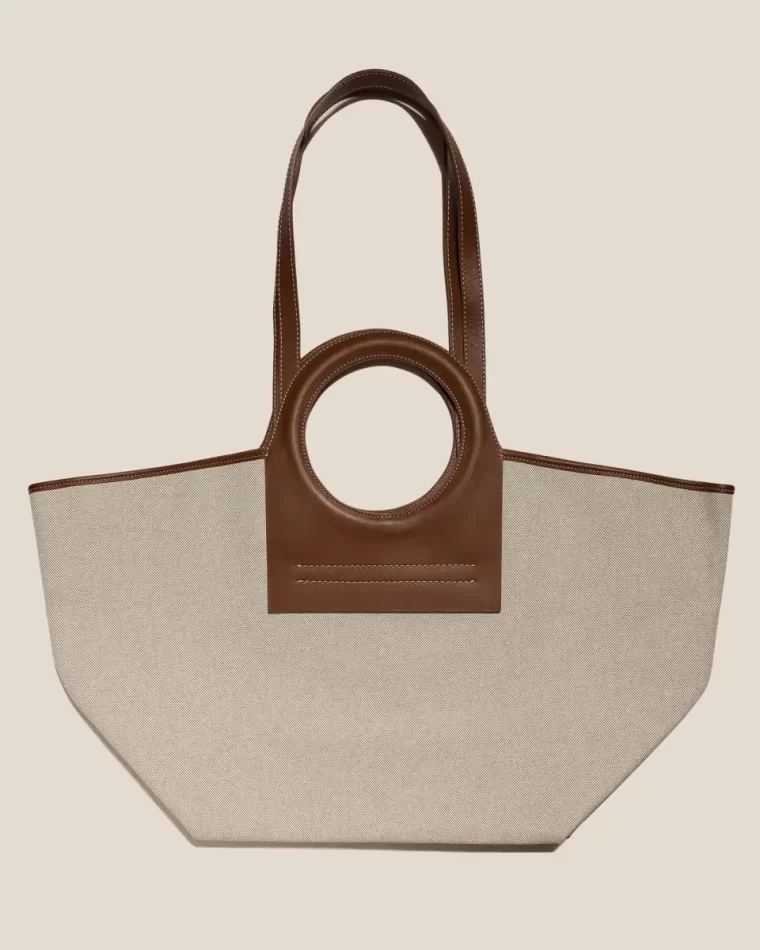 Cala L - Leather-Trimmed Canvas Tote Bag Beige/Chestnut Tote Bags Hereu Women - Image 2