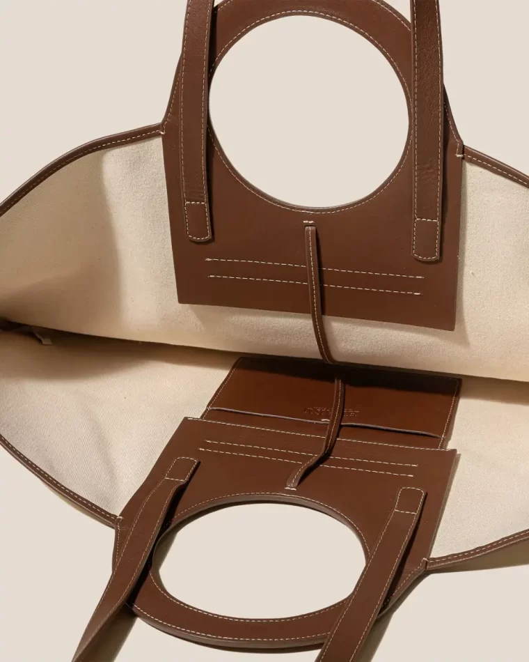 Cala L - Leather-Trimmed Canvas Tote Bag Beige/Chestnut Tote Bags Hereu Women - Image 3