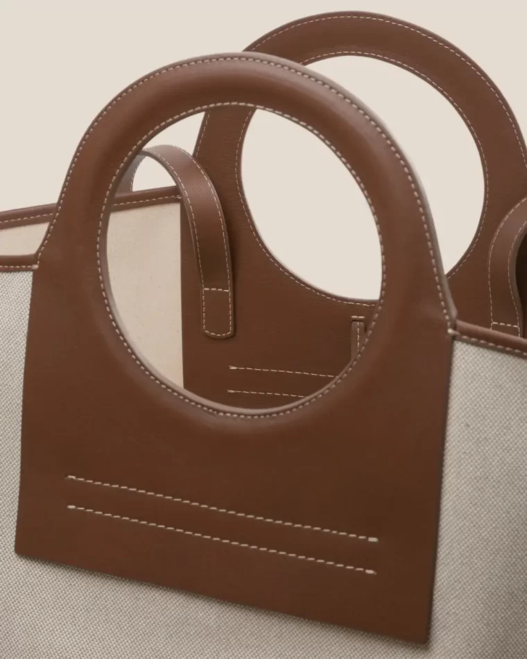 Cala L - Leather-Trimmed Canvas Tote Bag Beige/Chestnut Tote Bags Hereu Women - Image 4