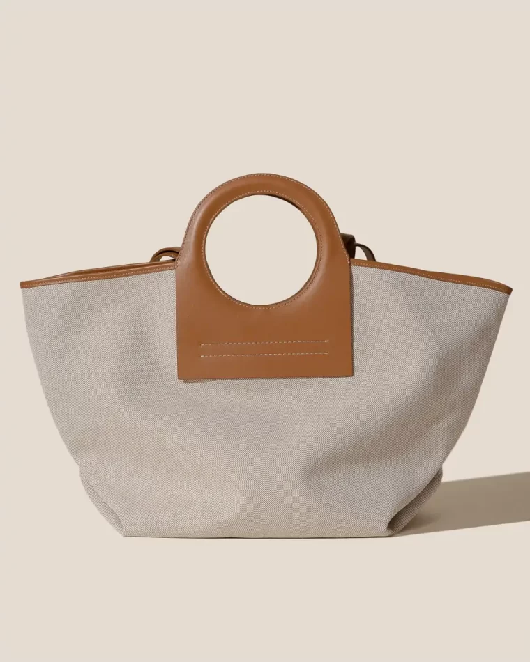 Cala L - Leather-Trimmed Canvas Tote Bag Hereu Women Beige/Tan Tote Bags