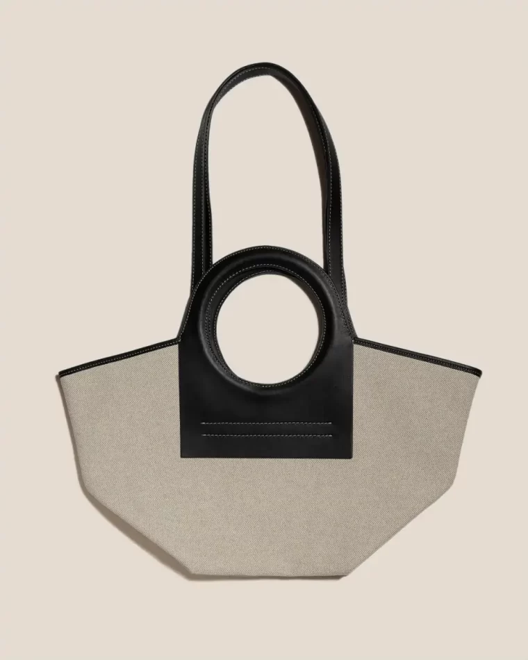 Cala S - Leather-Trimmed Canvas Tote Bag Hereu Beige/Black Tote Bags Women
