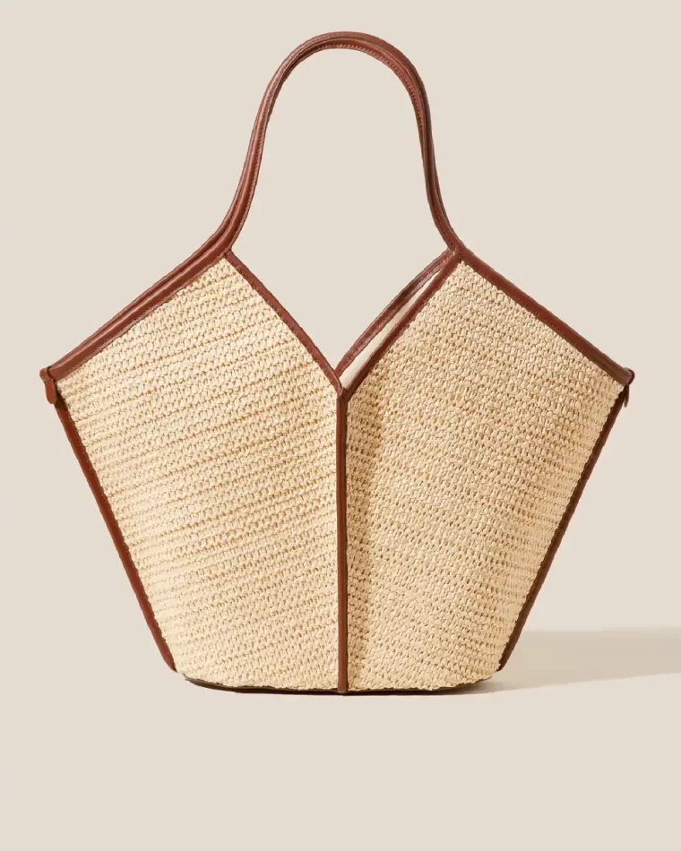 Calella Raffia - Leather-Trimmed Tote Bag Women Hereu Natural/Chestnut Shoulder Bags - Image 2
