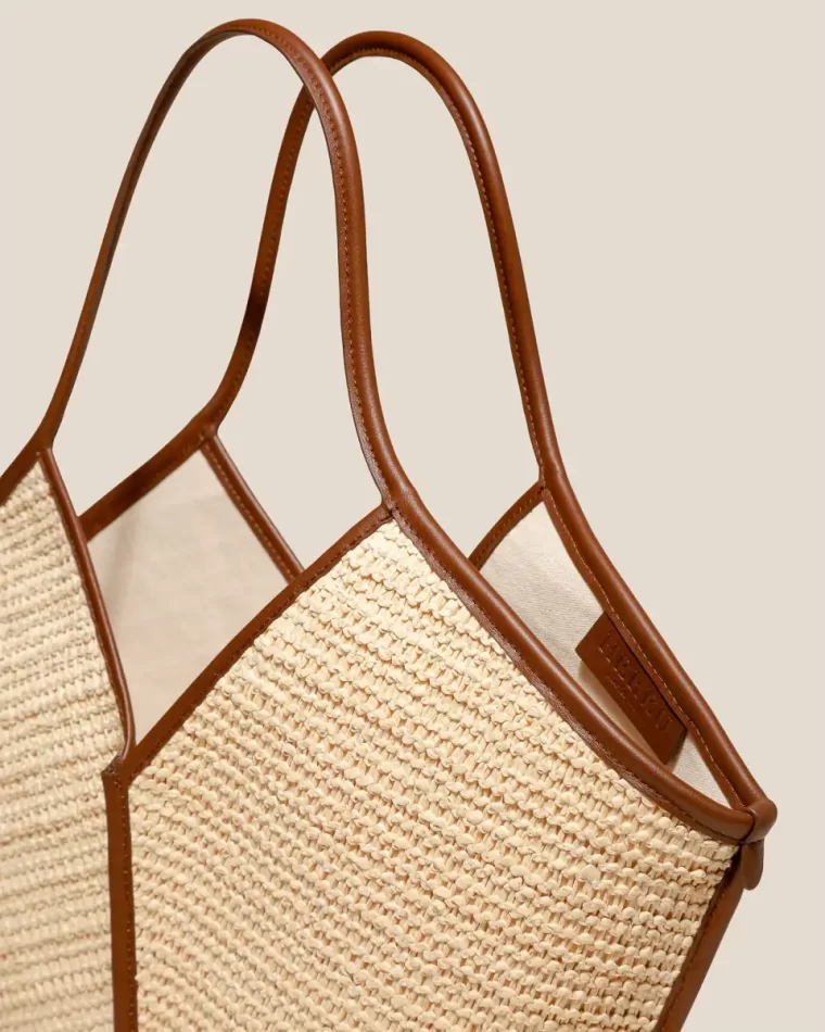 Calella Raffia - Leather-Trimmed Tote Bag Women Hereu Natural/Chestnut Shoulder Bags - Image 3