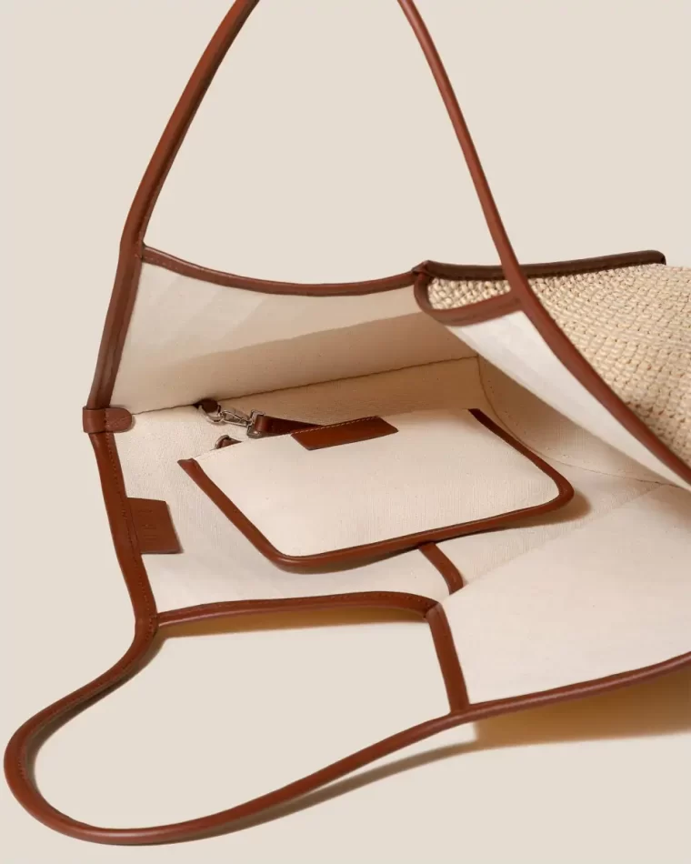 Calella Raffia - Leather-Trimmed Tote Bag Women Hereu Natural/Chestnut Shoulder Bags - Image 4
