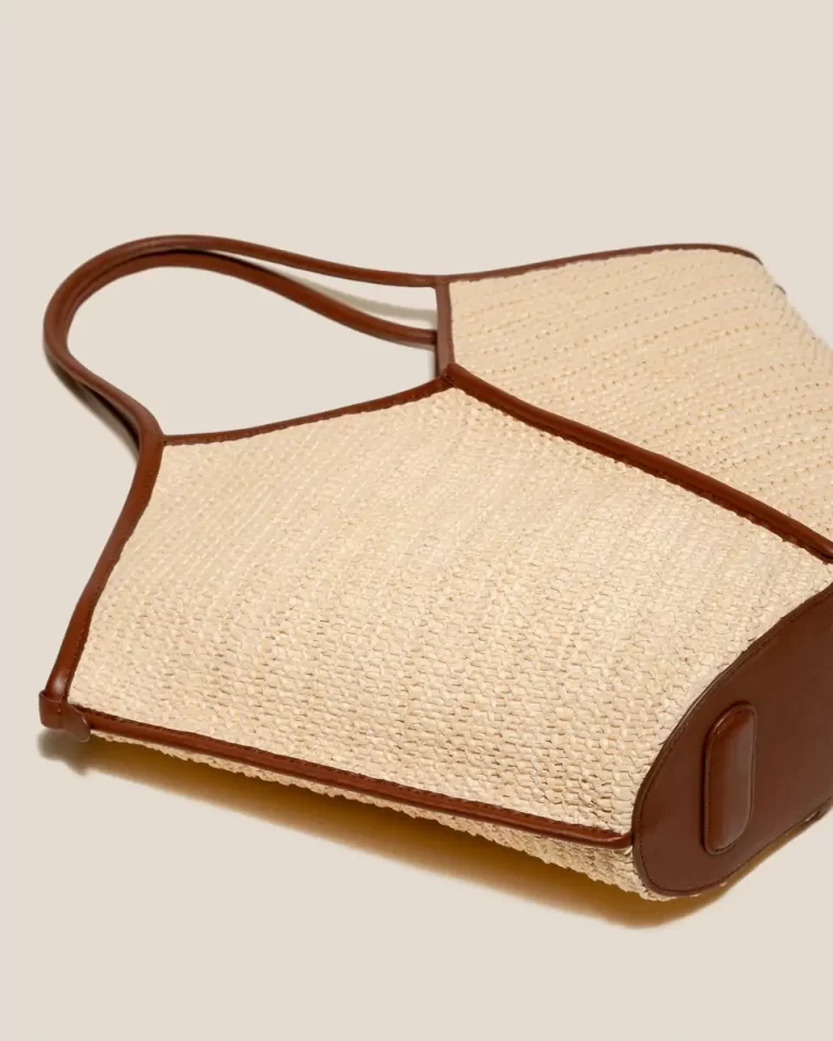 Calella Raffia - Leather-Trimmed Tote Bag Women Hereu Natural/Chestnut Shoulder Bags - Image 5